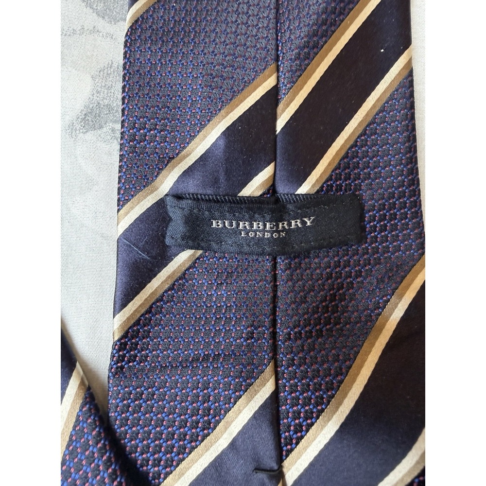 Burberry London 100% Silk Tie Mens Burgundy Blue Striped Regimental Made Italy - Picture 8 of 11